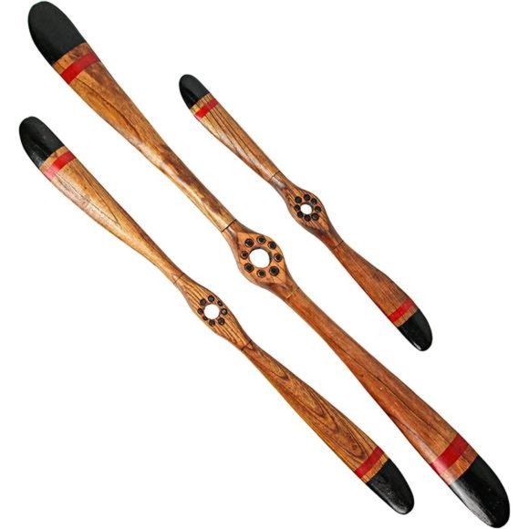 Set of 3 Hand Carved Wooden Propeller Vintage Aviation Home Decor Wall Sculpture - Picture 1 of 7